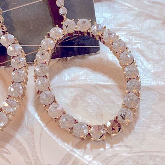 Sugarfix Pierced Earrings 3” Large Oval with Clear Crystal Rhinestones - Picture 3 of 5